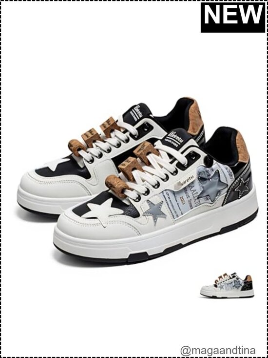 Shoes - Unisex Retro Platform Chunky Sneakers Cork Faux Leather Lace-Up Fashion Sneakers
